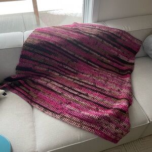Vintage handmade pink crochet blanket